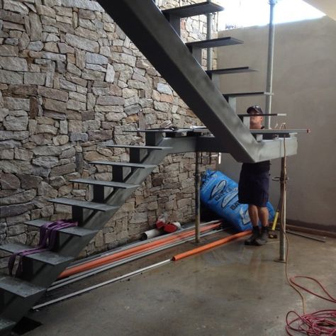 Fabrication Stairs Design, Steel Stairs Design Interiors, Fabrication Staircase Design, Steel Staircase Design Modern, Fabricated Staircase, Steel Stairs Design, Iron Stairs, Staircase Interior Design, Contemporary Stairs