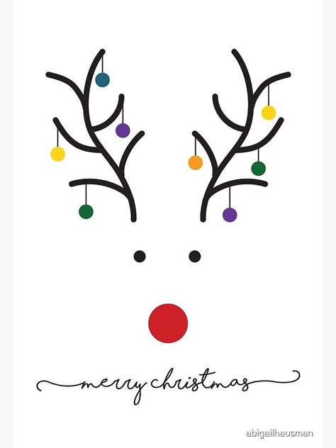 Reindeer Sketch Simple, Easy Xmas Card Ideas, Simple Christmas Drawings Cards, Simple Christmas Illustration, Christmas Postcard Ideas, Easy Christmas Watercolor Cards, Journal Calendar Ideas, Christmas Cards Reindeer, Cute Christmas Card Ideas