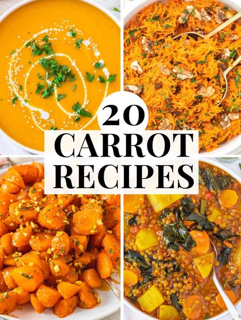 20+ Carrot Recipes (easy dishes) - The Plant Based School Large Carrot Recipe, Carrot Recipes Vegetarian, Vegan Carrot Recipes Dinner, Carrot Dinner Ideas, Meal With Carrots, Winter Carrot Recipes, Vegetarian Carrot Recipes, Recipes To Use Up Carrots, Carrot Entree Recipes