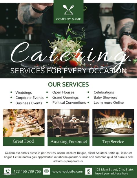 Catering Poster Design Ideas, Catering Services Flyer, Catering Flyer Design, Catering Poster, Canva Posters, Catering Menu Design, Restaurant Flyers, Catering Design, Restaurant Advertising