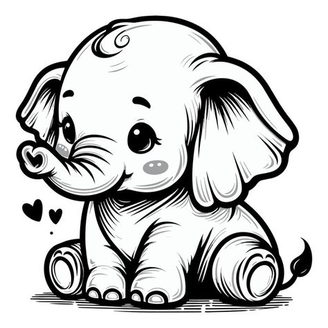 Cartoon Elephant Tattoo, Cute Elephant Drawings, Elephant Vector Illustration, Cute Elephant Pictures, Cute Elephant Cartoon, Elephant Vector, Elephant Coloring, Elephant Cute, Premium Vector Cartoon