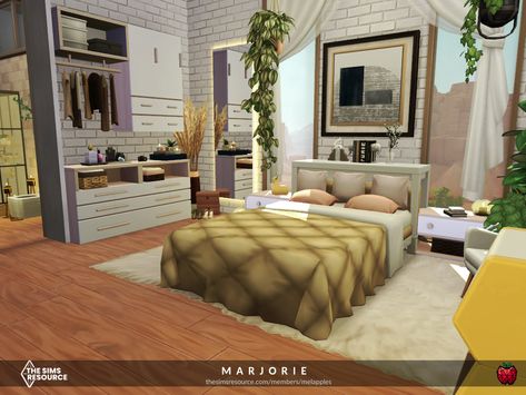 The Sims Resource - Marjorie - no cc Sims4 Bedroom Ideas No Cc, Bedroom Ideas Sims 4 No Cc, Sims 4 Bedroom No Cc, Newlywed Bedroom, Sims 4 Room Ideas, Sims 4 Room, Sims 4 Bedroom, House Plans Mansion, Sims Houses