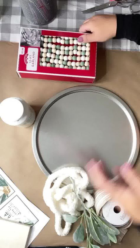 😱🎄 Dollar tree pizza pan craft... - Wilshire Collections Tart Pan Crafts Ideas, Pizza Pan Crafts Diy Dollar Tree With Placemat, Pizza Pan Wreaths Diy, Christmas Door Hangers Diy Dollar Tree, Diy Pizza Pan Door Hanger, Valentine Pizza Pan Craft, Dollar Tree Placemat Crafts, Pie Pan Crafts, Pizza Pan Christmas Crafts