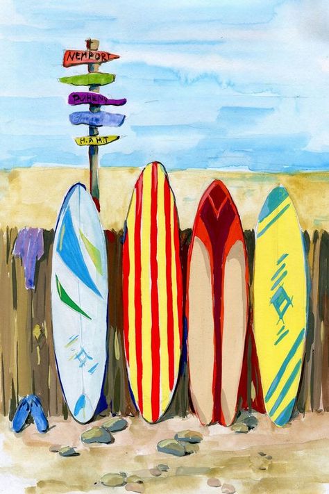 Surfboard Acrylic Painting, Cool Drawing Projects, Easy Surf Painting Ideas, Surfing Painting Ideas, Summer Time Paintings, Easy Surf Paintings, Easy Surfboard Painting, Surf Painting Ideas, Surfing Painting Easy