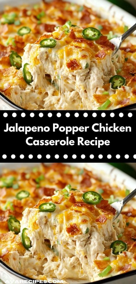 Craving a satisfying meal? This Jalapeno Popper Chicken Casserole is bursting with flavor and topped with creamy cheese. It's an easy dinner recipe that the whole family will love, perfect for busy weeknights. Casserole Recipes For Family, Jalapeño Popper Chicken Casserole, Quick And Easy Casserole Recipes, Casseroles With Ground Beef, Casserole Recipes With Ground Beef, Jalapeno Popper Chicken Casserole, Quick Casserole, Popper Chicken Casserole, Delicious Casserole Recipes