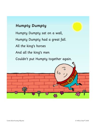 Humpty Dumpty | Humpty Dumpty – rhyme Humpty Dumpty Sat On A Wall, Humpty Dumpty Poem, Humpty Dumpty Nursery Rhyme, Nursery Rhymes Poems, Nursery Rhyme Theme, Childrens Poems, Poems For Kids, Fun Classroom Activities, English Course