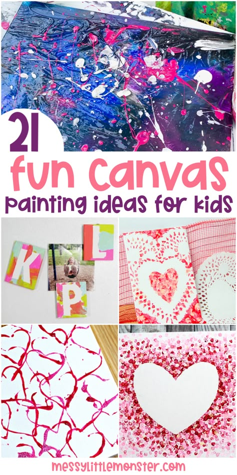 Canvas painting ideas Classroom Canvas Ideas, Easy Painting Ideas On Canvas For Seniors, Painting For Elementary Students, Canvas Art Preschool Class Projects, Kindergarten Canvas Painting, Painting Valentines Crafts Kids, Canvas Painting Preschool, Easy Painting Ideas On Canvas Tutorials, Easy Valentine Paintings For Kids