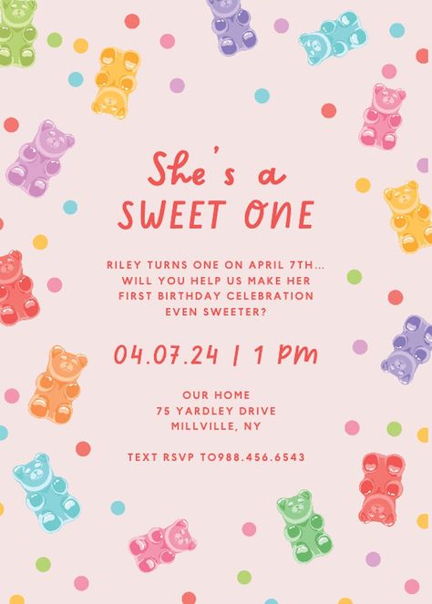 Gummy Bears Everywhere - Birthday Invitation Template (Free) | Greetings Island Bear Birthday Invitations, Birthday Invitation Design, 1st Birthday Invitation Template, Bear Baby Shower Theme, Sprinkle Shower, Template Free Printable, Greetings Island, Bday Invitations, Bear Birthday Party