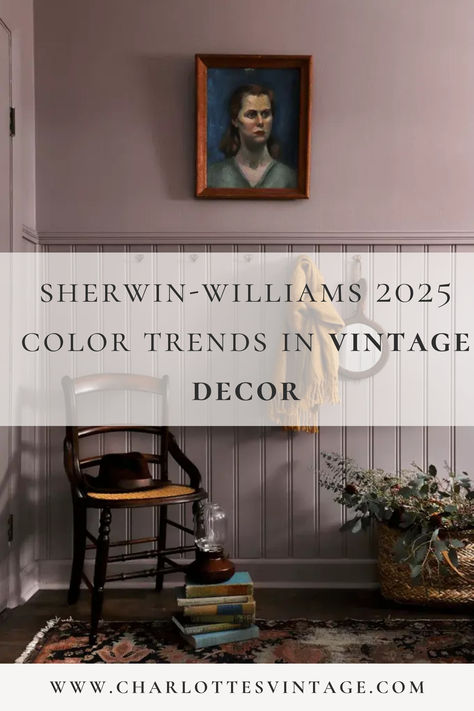 Each year, like many other paint brands, Sherwin-Williams issues their forecast predicting the colors they think will dominate the interior design world in the year to follow. 

The Sherwin-Williams Colormix® Forecast for 2025 offers a diverse palette that can be seamlessly integrated into vintage home decor. The four color capsules are Chrysalis, Paradox, Wellspring, and Kindred. Below, I explore how these colors can enhance and redefine spaces with a vintage aesthetic. Webster Avenue Magnolia Paint, Taiga Paint Color, Dark Living Room Furniture Color Schemes, Sherwin Williams Cinnamon Slate, Sherwin Williams Family Room Colors, Sherwin Williams Vintage Paint Colors, Aged Wine Sherwin Williams, Gris Morado Sherwin Williams, Victorian Home Interior Paint Colors