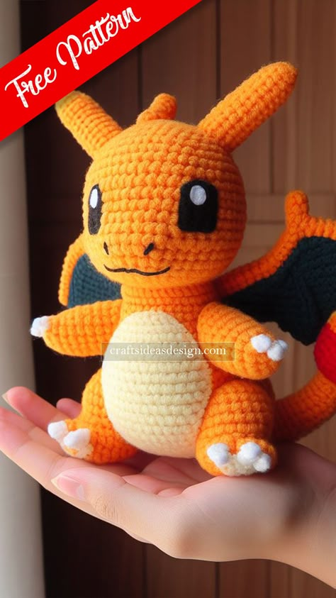 Charizard Amigurumi Pikachu Crochet, Pokemon Crochet Pattern, Crochet Dragon Pattern, Pokemon Crochet, Disney Crochet Patterns, Crochet Pokemon, Pokemon Pattern, Pokemon Craft, Pokemon Charizard