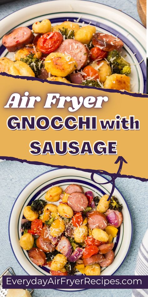 Airfryer Sausage And Veggies, Air Fry Gnocchi Recipes, Air Fryer Smoked Sausage And Veggies, Air Fried Gnocchi, Air Fryer Gnocchi Recipes, Airfryer Gnocchi, Gnocchi Air Fryer, Sausage Air Fryer, Air Fryer Gnocchi