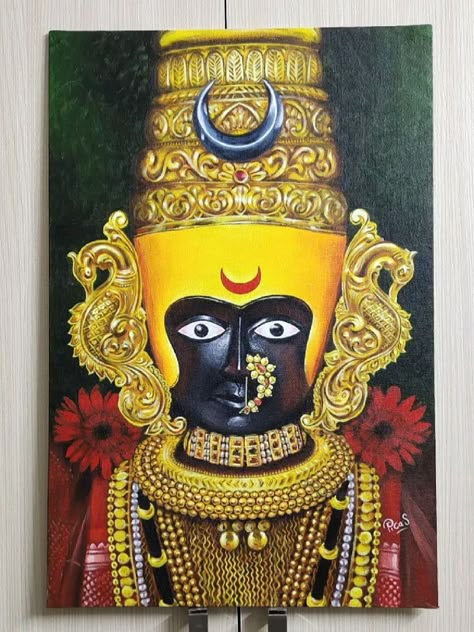 Godess Painting Canvas, Navratri Canvas Painting, Mahalaxmi Drawing, Portrait Rangoli Designs, Mahalaxmi Painting, Canvas Painting Of God, Mahalakshmi Rangoli Design, Mahalaxmi Rangoli Design, Devi Rangoli Designs