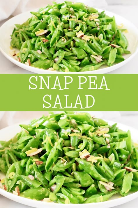 Fresh and flavorful Snap Pea Salad recipe! Crisp sugar snap peas tossed with toasted almonds and a zesty lemon dressing. Perfect for a light lunch or side dish. Vegetarian and vegan-friendly. #SnapPeaSalad #VegetarianRecipes #HealthyEating Sugar Snap Pea Salad Recipes, Snap Pea Salad Recipes, Snap Peas Recipe Side Dishes, Pea Pods Recipe, Snow Pea Salad Recipe, Snap Peas Salad, Protein Sides, Sugar Snap Pea Salad, Snow Pea Salad