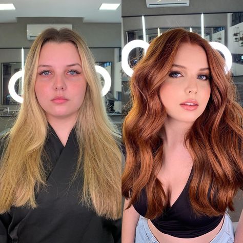 Blonde to Copper Fall Makeover Hair Colors Trending, Light Red Hair, Light Auburn Hair, Copper Blonde Hair, Colors For 2024, Amber Hair, Strawberry Blonde Hair Color, Subtle Balayage, Fall Hair Color Trends