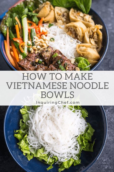 Vermicelli Noodle Bowl, Vietnamese Noodle Bowl, Vietnamese Vermicelli, Vietnamese Noodles, Pork Noodles, Asian Recipe, Vermicelli Noodles, Rice Vermicelli, Noodle Bowl