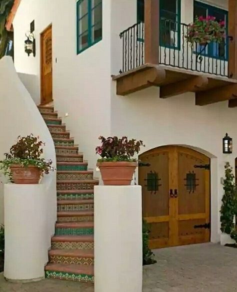 Garden Stairs Ideas, Best Front Door Colors, Exterior House Colors Stucco, Caribbean Homes, Outdoors Ideas, Garden Stairs, Stairs Ideas, Earthy Home, Spanish Home