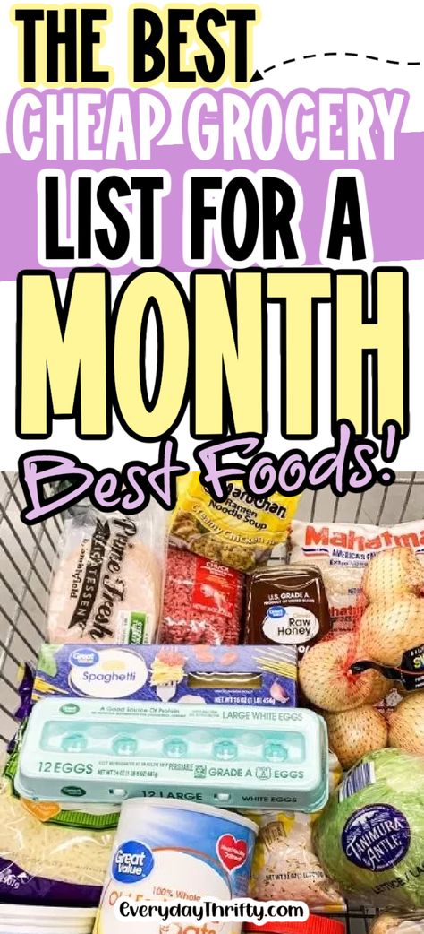 This cheap grocery list for a month will have you staying on a budget without feeling like you’re eating scraps every day! Monthly Grocery List, Budget Grocery List, Budget Grocery Shopping, Cheap Meal Prep, Cheap Grocery List, Cheap Groceries, Power Snacks, Lunch Inspiration, Budget Meal Planning