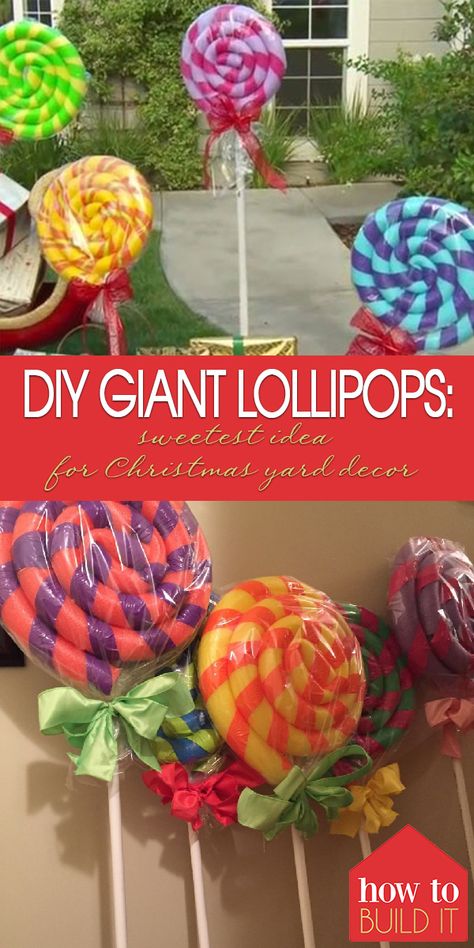 DIY Giant Lollipops: Sweetest Idea For Christmas Yard Decor | How To Build It Diy Giant Lollipops, Christmas Yard Decor, Christmas Parade Floats, Giant Lollipops, Outdoor Christmas Diy, Gingerbread Christmas Decor, Candy Land Christmas Decorations Outdoor, Idea For Christmas, Christmas Tree Decorations Diy