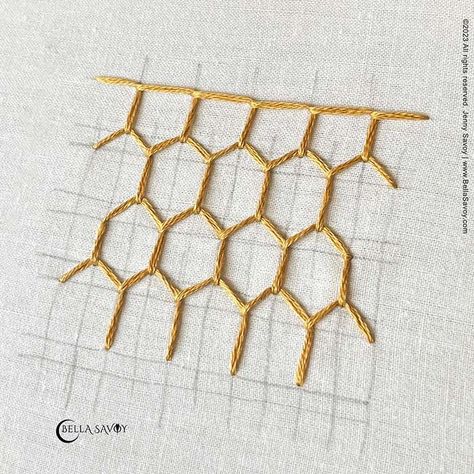 Honeycomb Stitch Tutorial Honeycomb Stitch Embroidery, Honeycomb Embroidery Pattern, Honeycomb Embroidery, Honeycomb Blanket, Honeycomb Stitch, Simple Embroidery Designs, Hand Embroidery Tutorial, Stitch Tutorial, Embroidery Stitches Tutorial