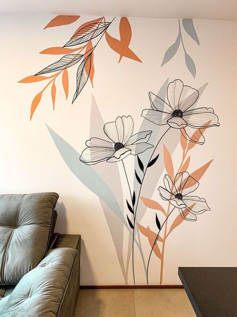 Wall Painting Ideas Creative, Simple Wall Paintings, Wall Painting Living Room, Home Wall Painting, Wall Murals Diy, Creative Wall Painting, Wall Art Diy Paint, Diy Wall Painting, Room Wall Painting