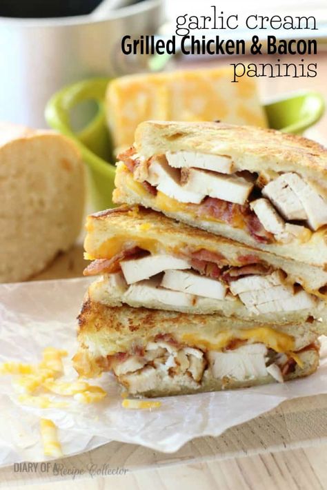 Garlic Cream Chicken, Grilled Chicken Parmesan, Bacon Pizza, Panini Sandwiches, Panini Recipes, Chicken Crispy, Garlic Cream Sauce, Breaded Chicken Breast, Colby Jack