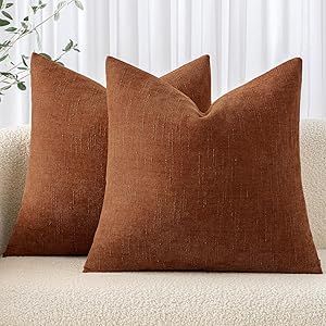 MIULEE Pack of 2 Decorative Throw Pillow Covers Soft Chenille Throw Pillows Solid Textured Fall Cushion Covers for Couch Sofa Bedroom Living Room 22x22 Inch, Dark Rust Sofa Bed Living Room, Chenille Throw Pillows, Bed Living Room, Textured Throw Pillows, Chenille Throw, Chenille Pillow, Red Pandas, Garden Pillows, Cozy Farmhouse