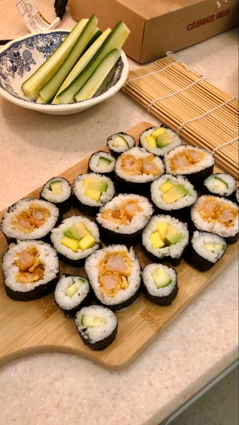 Mini Sushi Rolls, Mini Sushi, Homemade Sushi Rolls, Cucumber Rolls, Mini Cucumbers, Mango Avocado, Shrimp Tempura, Homemade Rolls, Homemade Sushi