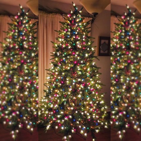 Went with a mix of traditional multi color lights, and larger warm white LED lights to create the perfect look for our family tree this year. I think it looks pretty magical...and the girls do, too! Christmas Tree White And Colored Lights, Ornaments For Multi Colored Lights, Tree With Colored Lights Christmas, Color Tree Lights, Christmas Tree Decor Ideas With Multi Color Lights, How To Decorate A Christmas Tree With Colored Lights, Multi Colored Lights Christmas Tree Ideas, Colored Lights Christmas Tree Ideas, Christmas Tree Themes Multi Color Lights