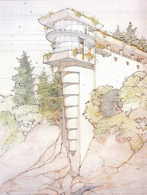 Frank Lloyd Wright Drawings, Lloyd Wright Architecture, Architecture Art Nouveau, Frank Lloyd Wright Buildings, Frank Lloyd Wright Architecture, Frank Lloyd Wright Design, Architecture Collection, Architectural Sketches, House Sketch