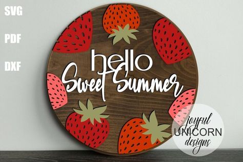 Hello Sweet Summer Sign SVG | Strawberry Welcome Sign SVG#hellosweetsummersignsvg #floraldoorhangersvg #summerlasercutfile Summer Welcome Sign, Welcome Sign Svg, Summer Front Door, Door Hanger Svg, Door Signs Diy, Summer Door Hanger, Wood Art Projects, Front Door Sign, Wooden Front Doors