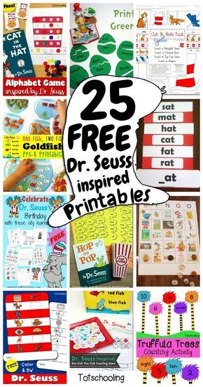 25 FREE Dr. Seuss educational printables and worksheets for preschool and kindergarten. Perfect for celebrating Read Across America Day or for book extension activities. Dr Seuss Printables, Dr Seuss Preschool Activities, Dr Seuss Preschool, Dr Seuss Classroom, Dr Seuss Activities, Dr Seuss Crafts, Seuss Classroom, Seuss Crafts, Read Across America Day