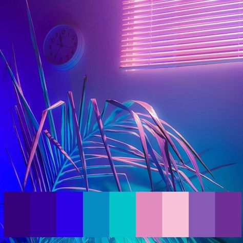 Cyberpunk Colour Palette, 80s Color Palette, Cyberpunk Color, Vegas Aesthetic, Neon Colour Palette, Poster Horror, Color Theory Art, Bedroom Colour Palette, Vaporwave Art