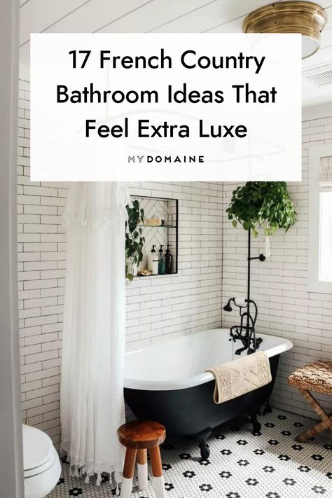 Every bathroom deserves to be dressed to the nines, and these French country bathrooms are just that. Here's how to get a luxe look with these bathroom ideas. #FrenchCountryBathroom #FrenchCountryDecor #FrenchCountryDesign #MyDomaine Modern French Bathroom, Modern French Country Bathroom, French Bathroom Design, French Country Bathroom Ideas, English Country Bathroom, French Provincial Bathroom, Country Bathroom Ideas, Country House Bathroom, Cottage Bathroom Inspiration