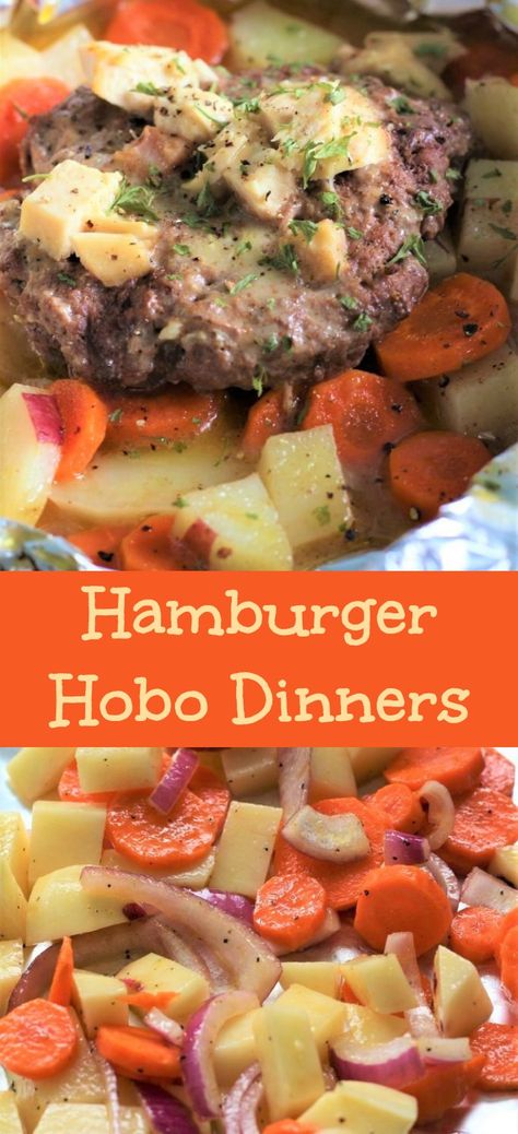 Ground Chuck Recipes, Hobo Dinner Recipes, Hobo Dinner, Baked Hamburgers, Beef Patties Recipes, Hobo Dinners, Foil Pack Dinners, Foil Packet Dinners, Foil Pack Meals