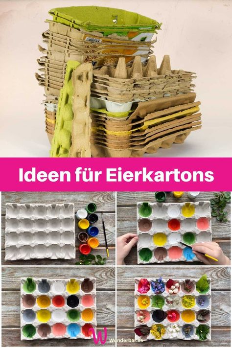 Eierkartons sind viel zu schade zum Wegwerfen! Du kannst daraus tolle Ordnungshelfer und Osterdeko basteln. Individuelle Türkränze, Lichterketten und sogar Möbel sind tolle DIY Projekte mit den Eierpappen. #eierkartons #eierpappen #upcycling #zerowaste Eierkarton basteln | Eierkarton als Anzuchttopf | Eierkarton wiederverwenden | Basteln mit Eierkarton | Eierkarton basteln Ostern | Upcycling Ideen Eierkarton | Blumenkranz aus Eierkarton | Basteln mit Eierkarton Herbst | Eierkarton basteln ... Kid Hacks, Diy Hacks, Picnic Basket, Art For Kids, Crafts For Kids, Kindergarten