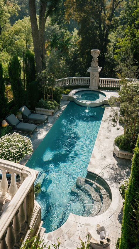 French Swimming Pool, Timeless Pool Design, European Pool, Classic Swimming Pool, Italian Pool, French Pool, Cottage Pool, Elegant Pool, Mediterranean Pool