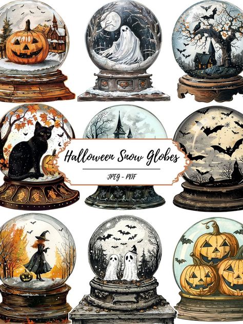 Halloween Snow Globes Printable Pages // 60 Fussy Cut Images // Spooky Season // Ghost // Pumpkins // Witch // Haunted House // Craft Supply - Etsy Australia Snow Globe Halloween, Halloween Globe, Witch Haunted House, Haunted House Craft, Halloween Clip Art, House Craft, Block Painting, Cut Image, Pumpkin Witch