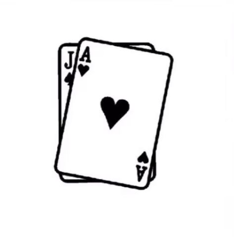 From TikTok by @sydney.f8 Ace Of Spades Queen Of Hearts Tattoo, Cute Card Tattoo, 2 Playing Cards Tattoo, Ace And Joker Card Tattoo, Blackjack Tattoo Ideas, Dainty Playing Card Tattoo, Two Cards Tattoo, American Traditional Card Tattoo, Deck Of Card Tattoo