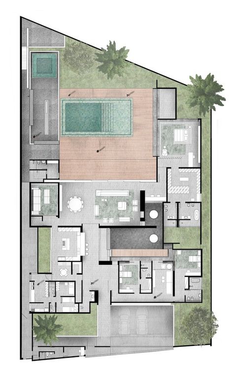 Gallery of MV House / Studio Guilherme Torres - 29 Architecture Rendering Photoshop, Site Plan Rendering, Plan Render, Plan Rendering, Rendered Floor Plan, Plan Presentation, Architecture Drawing Plan, Interior Architecture Drawing, Courtyard House Plans