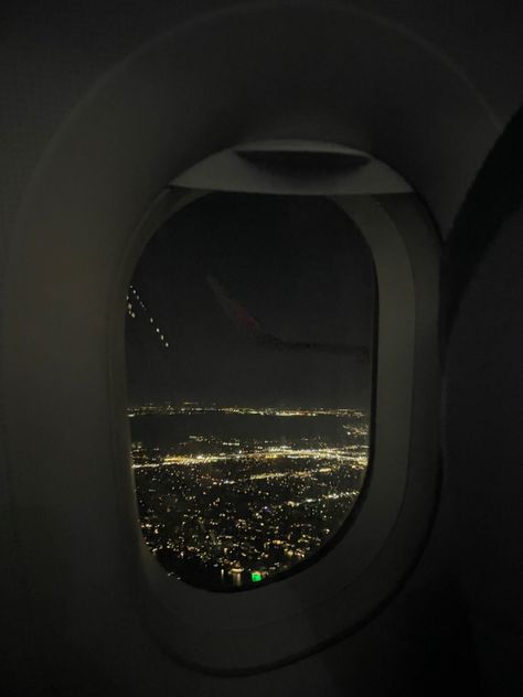 Plane Window Aesthetic Night, Plane Window View Night, Rainy Window Aesthetic Night, View From Plane Window, Window View Night, Dark Night Aesthetic, View From Plane, Downtown At Night, Window At Night