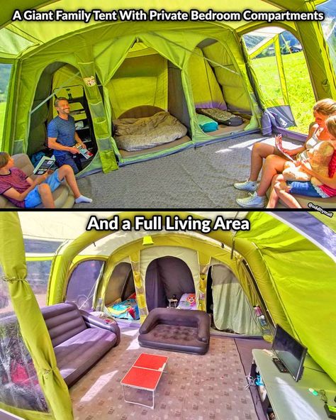 Pin on camping Family Tent Camping Glamping, Tent Living Full Time, Tent Camping With Kids, Living In A Tent, Tent Life, Cool Camping Ideas, Best Family Tent, Zelt Camping, Tent Camping Hacks