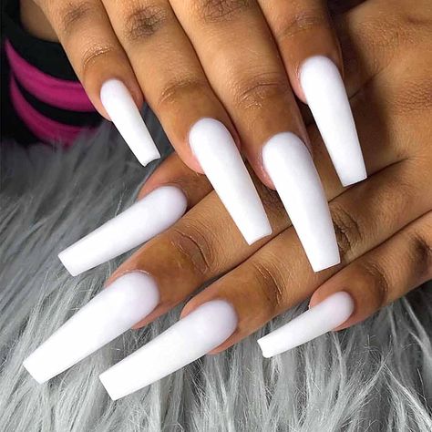 Matte Acrylic Nails, Shiny Nails Designs, White Coffin Nails, Long Press On Nails, White Acrylic Nails, Long Acrylic Nails Coffin, Coffin Nails Long, Acrylic Nails Coffin, Coffin Nails Designs