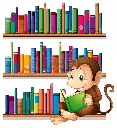 Illustration of a monkey reading in front of the bookshelves on a white background Classroom Interior, Handwriting Practice Worksheets, Design Sites, Kids Reading Books, School Template, Alphabet Tracing Worksheets, School Clipart, Cat Reading, Doodle Ideas