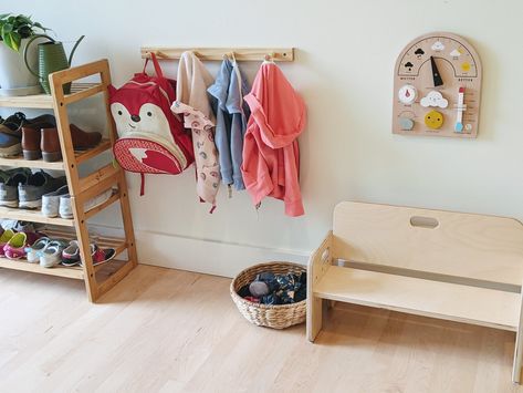 Links — Montessori in Real Life Montessori Front Entrance, Montessori Shoe Area, Montessori Get Ready Station Bedroom, Montessori Coat Hooks, Montessori Storage Ideas, Montessori Small Bedroom, Montessori Bedroom Ikea, Montessori Coat Rack, Montessori Bedroom Design