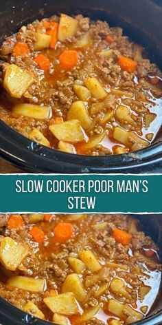 Poor Man's Stew, Poor Mans Stew, Hp Sauce, Crockpot Recipes Beef Stew, Meat And Potatoes, Crockpot Stew, Slow Cooker Stew, Crockpot Soup Recipes, Poor Man