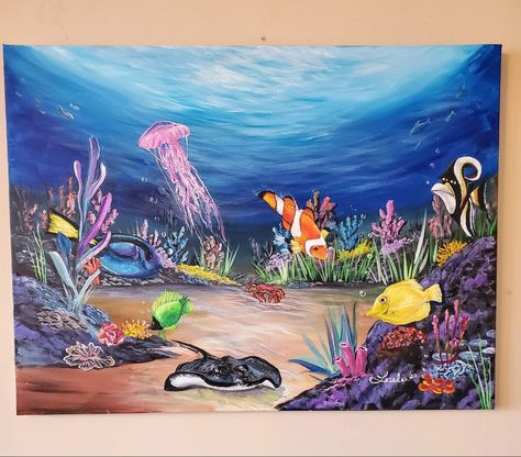 Under The Sea Acrylic Painting, Under Sea Drawing, Under The Ocean Painting, Underwater Art Painting, Under The Sea Drawing, Under The Sea Painting, Sea Drawings, Under The Sea Drawings, Coral Reef Drawing