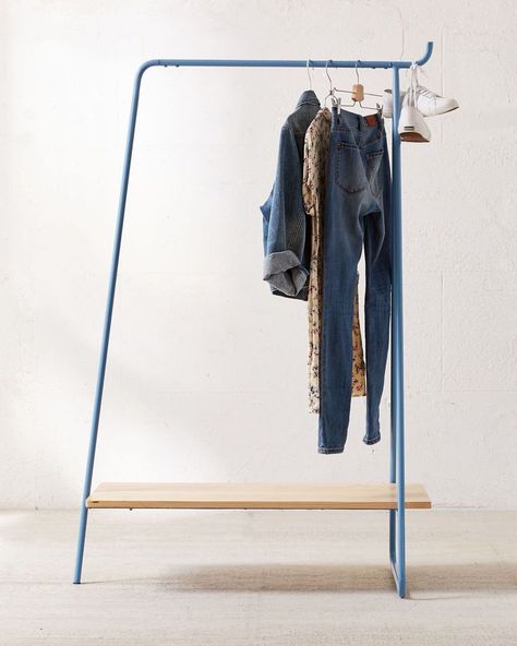 I feel more relaxed already. Clothing Rack Design, Clothing Rack Ideas, Metal Clothing Rack, Shoe Rack Design, Cloth Rack, Rolling Clothes Rack, Diy Coat Rack, Diy Clothes Rack, Diy Shoe Rack