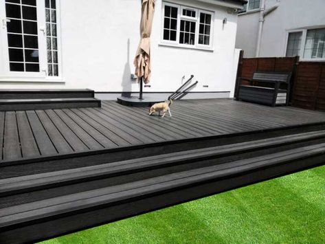 Grey Composite Decking, Dogs Nails, Grey Deck, Decking Boards, Low Deck, Timber Posts, Black Deck, Composite Decking Boards, Composite Board