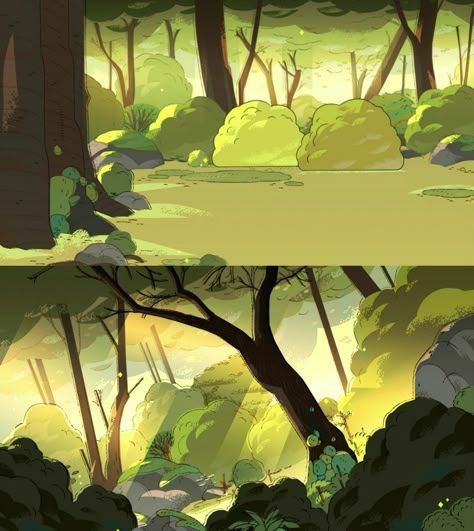 Rainforest Background Drawing, Animation Environment Design, Character Design Background, Simple Forest Background Drawing, Forest From Above Illustration, Backgrounds Drawing Reference, Simple Background Reference, Forest Drawing Background, Cartoon Background Forest