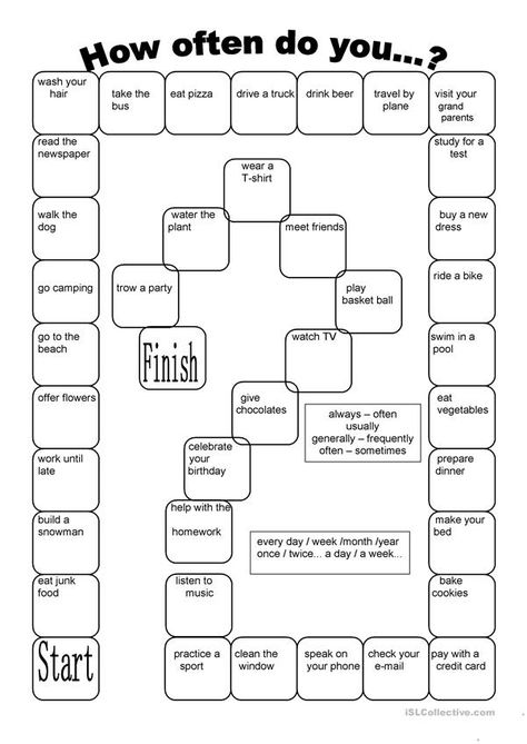 Adverb Of Frequency Games, Adverbs Of Frequency Worksheets, Games Worksheet, Game Worksheet, Speaking Activities English, Adverbs Worksheet, English Activities For Kids, Grammar Vocabulary, English Games